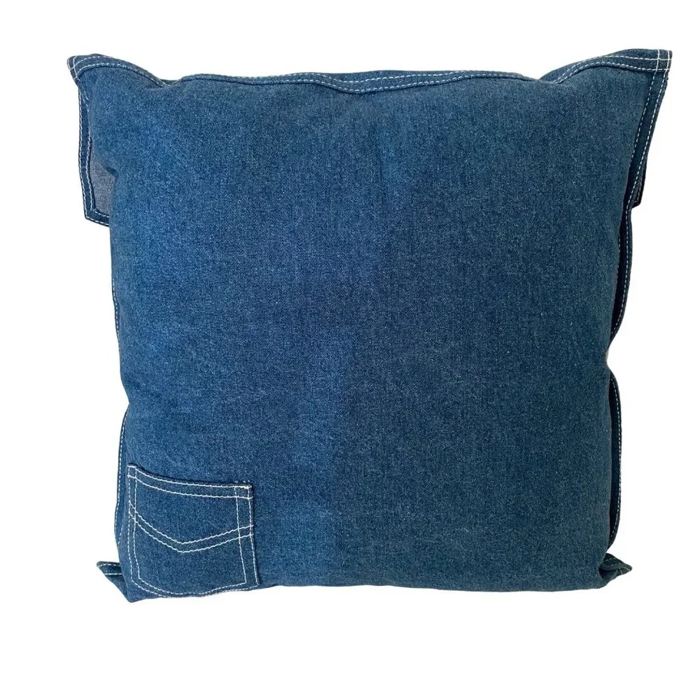 Denim throw pillow button closure blue casual‎ decorative 100% cotton 18